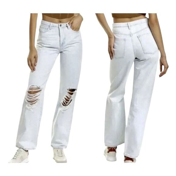 WeWoreWhat Distressed‎ Rigid Denim Straight Leg Jeans Size 26 New - Picture 1 of 13